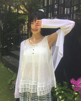 [MADE] Toyu Pintuck Frill Button Lace Sleeveless Top