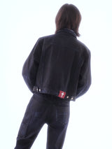 COATED KNIFE-SCRAPED HAND-WIPED DISTRESSED DENIM JACKET