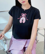Ballet Shoes Ribbon T-shirt_Black