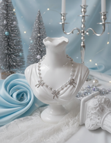 [IVE Rei Necklace] Three Ribbons Pearl Choker Necklace - Silver Color