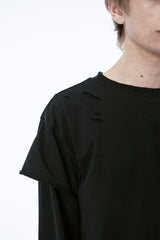 ダメージレイヤード長袖Tシャツ (ブラック)