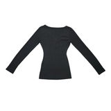 Slim fit V-neck long T-shirt 3color