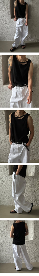 [UNISEX] Tuck wide denim pants (2color)