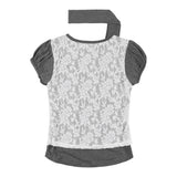 Lace Shirring Top & Scarf (Gray) F25QB087