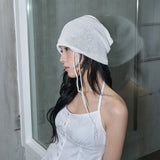 LONG STRING MESH BEANIE (WHITE)