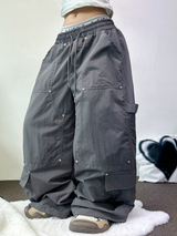 DOWN CARGO RIVET NYLON LONG PANTS 🖤🤎🩶3COLOR