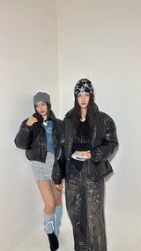 #J1202 Black stand collar down jacket