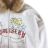 Vintage Spray Fur Angel Hood Zip-up (Lightgray)