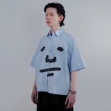 PEANUT STAIN - Peanut Face Blue Striped Boxy Shirt