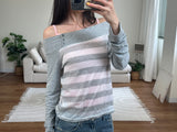 ストライプ オフショルダー Tシャツ