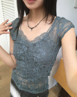 Nouvo see-through Lace Short Sleeve T-shirt