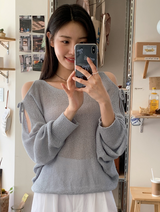 Shoulder Slit Ribbon Long Sleeve Knit (5color)