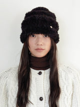 Stripe Fur Beanie - Black