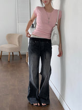 Reher Pocket Banding Washed Denim Bootcut Pants