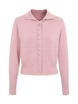 Pink button high-neck knit long-sleeved cardigan