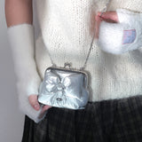Silver ribbon puffer frame mini bag (Handmade bag)