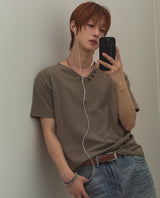 ヴェール ボタン Vネック ショートスリーブ Tシャツ