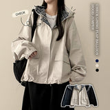 Cumin check color lining cotton boxy hoodie jumper