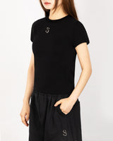 W Chest Logo Crop Short Sleeve Black