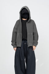 Vintage Washing Crop Hooded Zip-Up