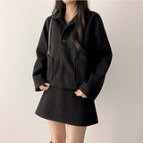  Humming Waist Banding Woolen Miniskirt