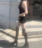 Trony button low-waist skirt (black)
