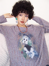 Floral print long-sleeved vintage pullover sweater