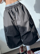 TWO LINE TRACK CARGO BALLOON COTTON BERMUDA 🩶🖤🤎3COLOR