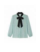 ロイズリボンタイラッフルシフォンブラウス Mint