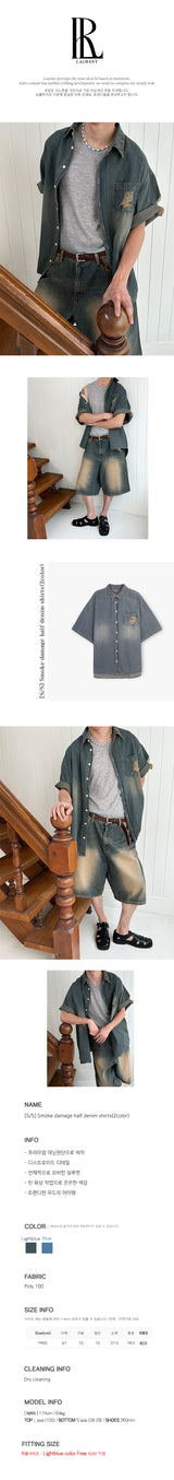 [S/S] スモークダメージハーフデニムシャツ（２色）
