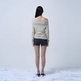 RIBBED OFF-SHOULDER KNIT(ASH IVORY)