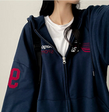 Moco Number Patch Embroidery Overfit Two Way Hooded Zip-Up