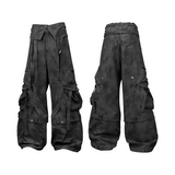 RELABEL (Pleated Ripple) リバーシブル プリーツウエスト パッチワーク クロップドワークパンツ