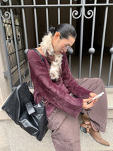 ワインレッドフラッフィーVネックオーバーサイズニット