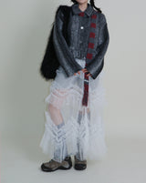 Gamants coloring gradation fringe long-sleeve cropped wool knitwear