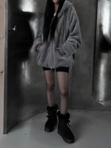 mink fur two-way hooded zip-up (2color)
