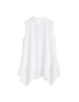 Lune High Neck Unbalance Drape Layered Sleeveless Blouse White