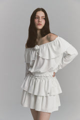 Tweed Cancan Frill Skirt White