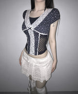 floral puff lace tee (3colors)