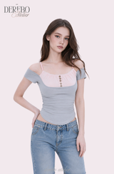 Claire Pink Layered Short Sleeve T-Shirt