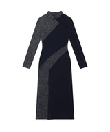 Melange Rib Panelled Long Dress _ NAVY