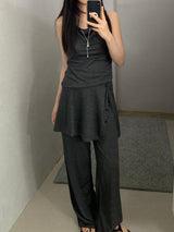 [set] Willow Drape Sleeveless Top &   Elastic-Waist Skirt-Pants Set
