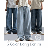 [Short, Basic, Long] [S–3XL] [Summer Long Pants!] Back-banding Purin Semi-Wide Pin Tuck Denim Pants