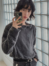 Tony snap stripe fur knitwear