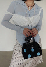 CREAMY DOT SATIN UNBALANCE SKIRT