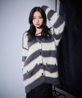 UNISEX ボーダーシャギーカーデ
