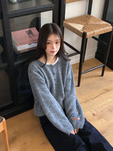 アメリ―レザーパッチヘンリーネックニット (5color)