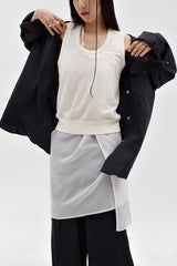 Linen oval neck knit, Cream