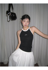 halter black line bow sleeveless top