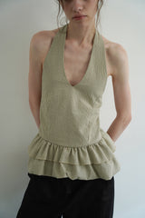 Gingham halter blouse_khaki